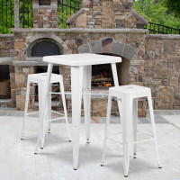 Flash Furniture CH-31330B-2-30SQ-WH-GG Metal Bar Table Set in White